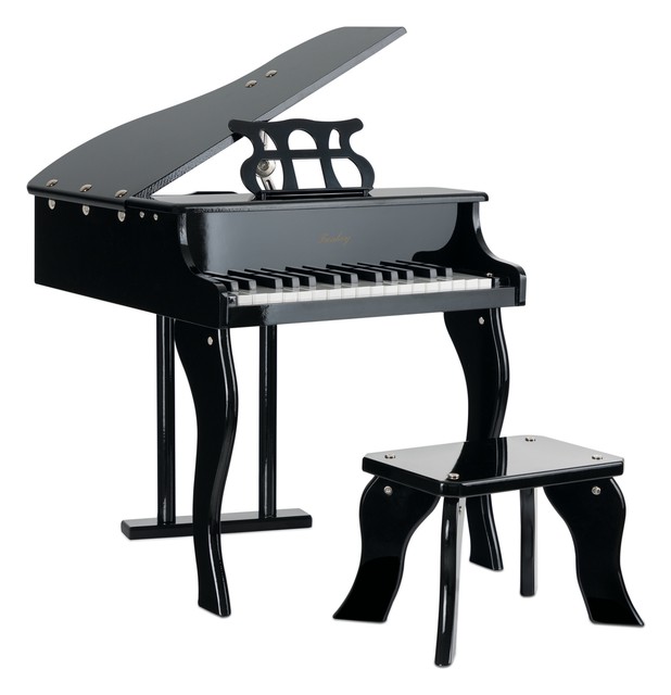 Schwarzes 30-Tasten Spielzeug-Piano für Kinder im Flügel-Design mitsamt Hocker Schwarzes 30-Tasten Spielzeug-Piano für Kinder im Flügel-Design mitsamt Hocker