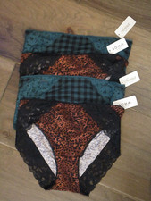 4-PACK SOMA EMBRACEABLE LACE HIGH LEG PANTIES ANIMAL/ PLAID BLACK SIZE SMALL