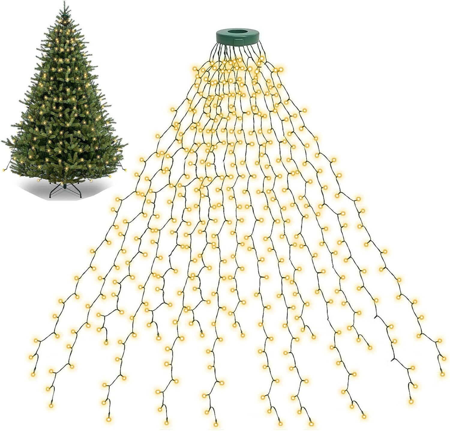BOLWEO Christmas Tree Lights, 592LED 16 Lines 592 LED, Warm White