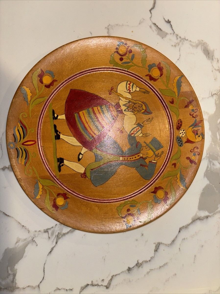 Rare Antique Russian Wood Folk Art Plate by Leonid Sokoloff 12