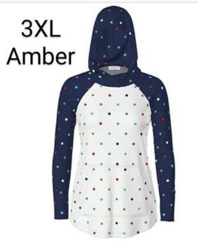 NWT LuLaRoe 3XL White Navy Blue Rainbow Polka Dot Knit Amber Hooded SWEATSHIRT