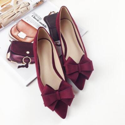Sexy Womens Faux Suede Point Toe Bowtie Flat slip on Loafers  Casual party Shoes