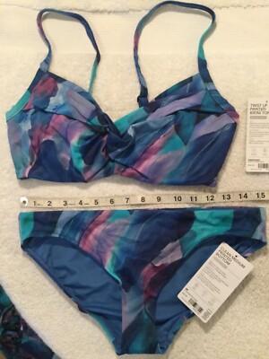 NWT Athleta 2pc 34D/DD Twist Up Bikini Top & Bottom 386376 Make a Splash Cool M