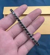 8Ct Round Cut Lab-Created Black Diamond Tennis Bracelet 14K White Gold Plated