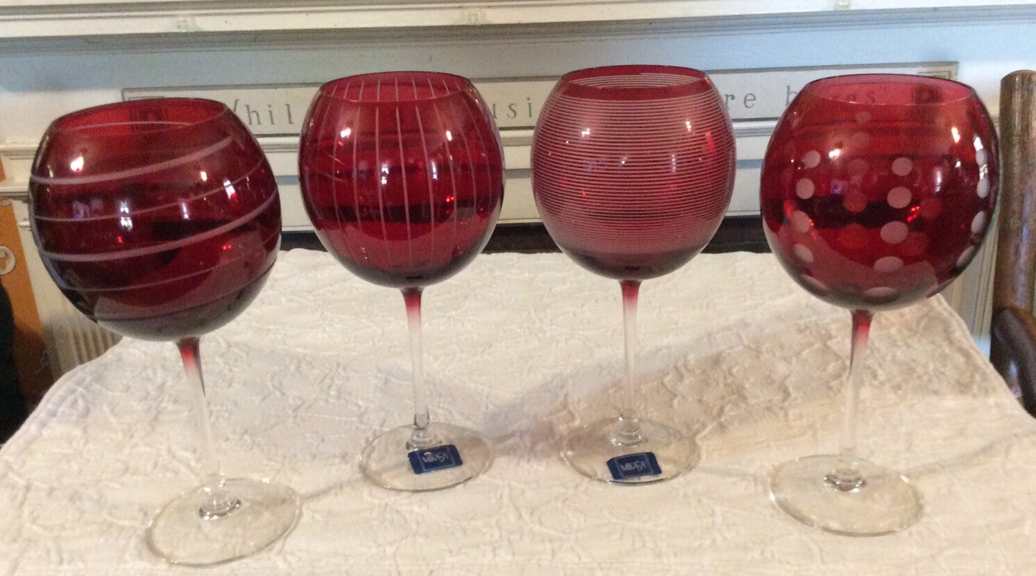 4 Mikasa Cheers Ruby Red Baloon Wine Glasses 16 Ounce 9” Tall  Barware Stemware