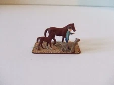 MAN LEADING HIS SORREL QUARTER HORSE MARE AND FOAL, DOG FIGURES, HO SCALE