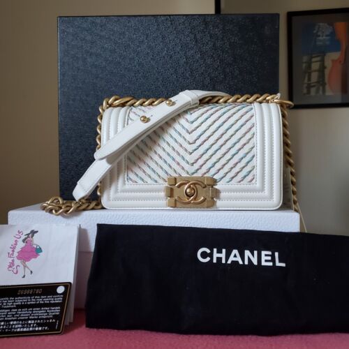 Chanel 19A Gold Metallic Blue Tweed Mini Rectangular Flap Bag, myGemma