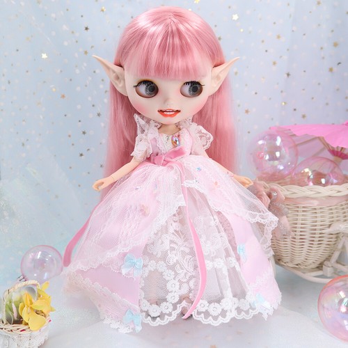 Traje de muñeca Blythe de 12" vestido de hadas rosa diadema elfo canasta de flores - Imagen 4 de 5