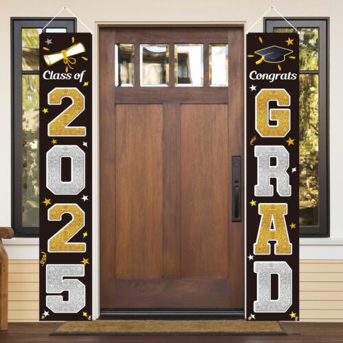 KMUYSL Graduation Decorations Class of 2025 Gold & Black Congrats Grad Banner...