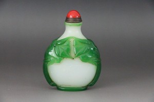 19th Chinese Antique Hand Carved Old Beijing Glass Relief Flower Snuff Bottles