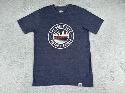 The North Face Shirt Adult Medium USA Tested & Proven Blue Polyester Blend