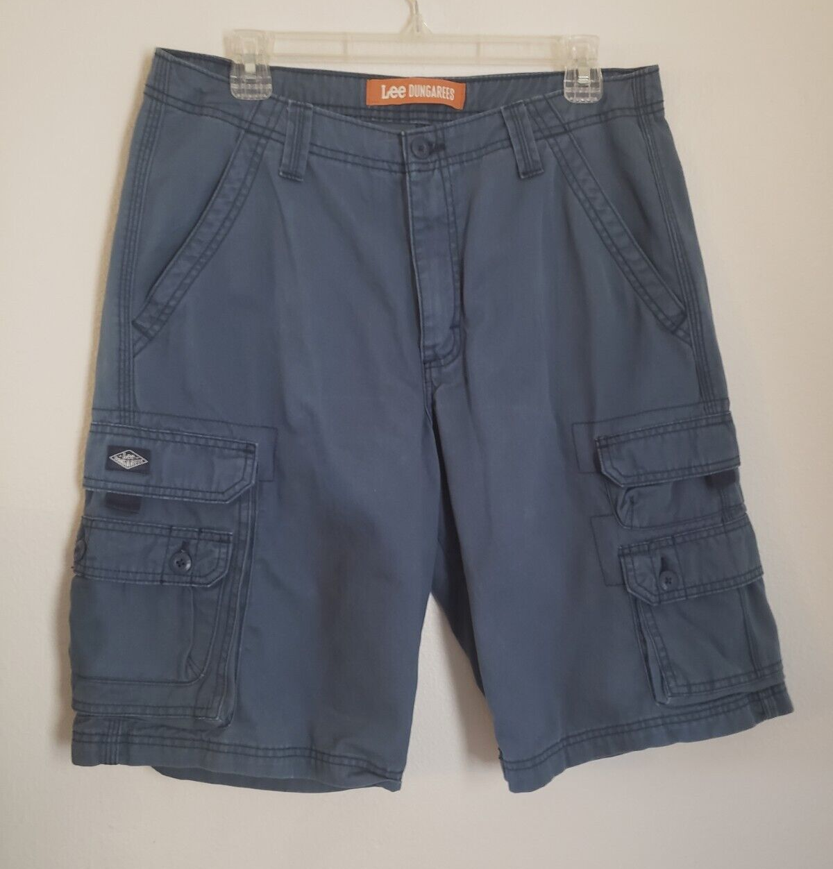 Men's Lee Dungarees Cargo Shorts 100 Cotton Blue Size 32 logo buttons