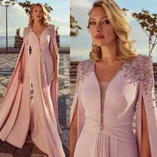 Pink Crystals Beaded Mother Of The Bride Dresses Satin Mermaid WeddingGuestDress