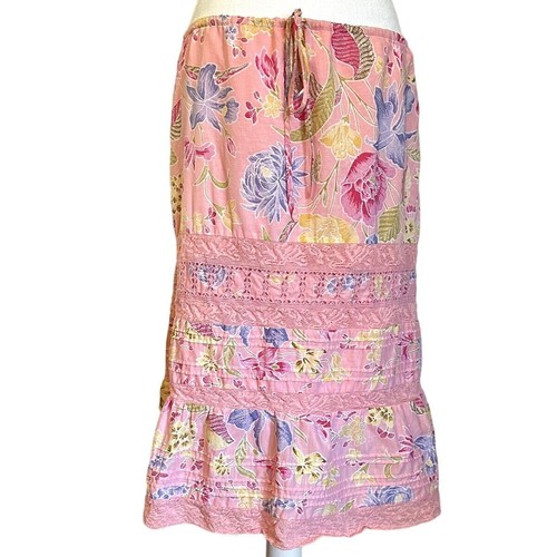 Banana Republic Pink Boho Floral Lace Drawstring Skirt size 14