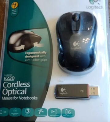 Logitech V220 Cordless Optical Mouse for Notebooks Black Brand New NIP W/ Dongle