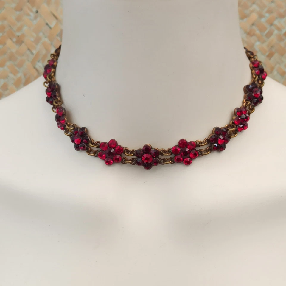 Michal Negrin Chocker Red Maroon Necklace Statement Flowers Cocktail Gothic VTG - Image 3 of 4