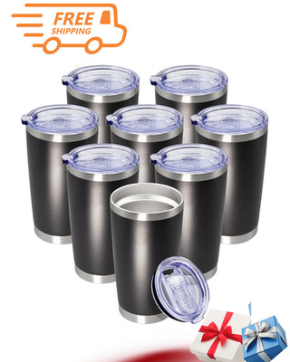 NEW 20oz Tumbler Coffee Travel Lid Steel Double Wall Black 8 Pack