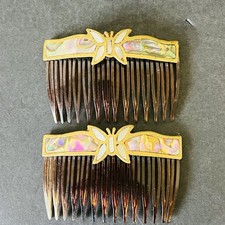 VTG Abalone Shell Hair Comb Mother of Pearl Butterfly Faux Tortoise Shell Base
