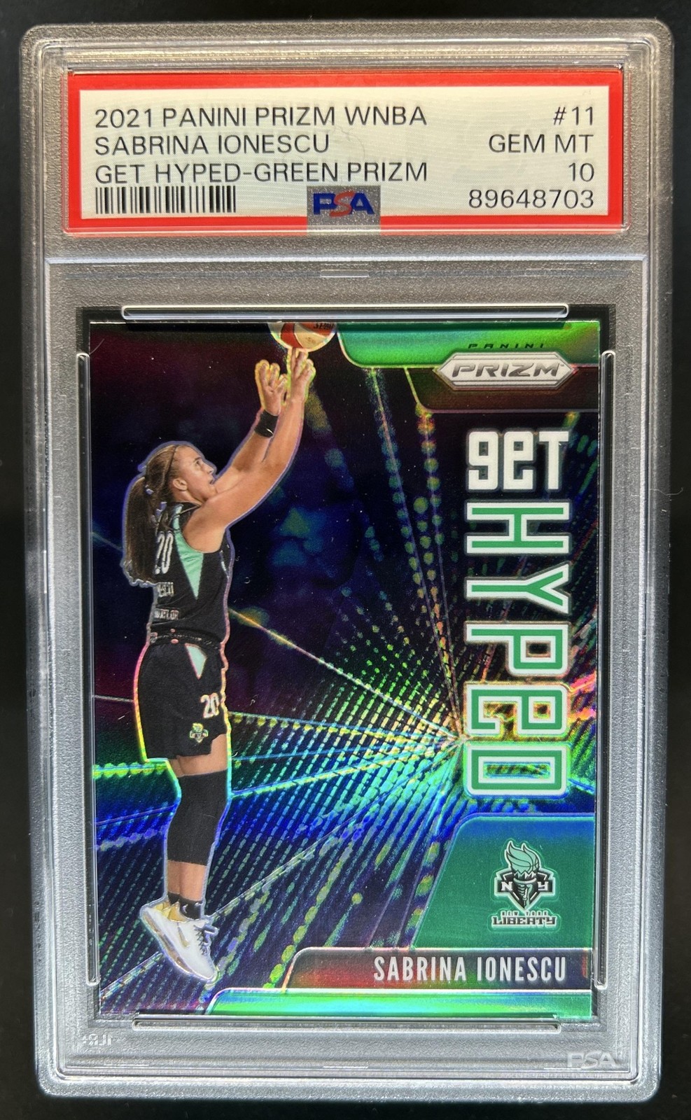 2021-22 Panini Prizm WNBA Sabrina Ionescu Get Hyped Prizm Green #11 PSA 10