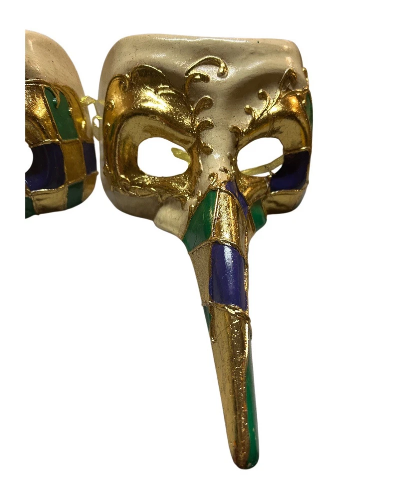 Juego de 2 medias mascarillas venecianas nariz larga Mardi Gras decoración utilería Foto 3 de 4