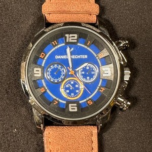 Montre Daniel Hechter Homme - Cadran Argenté, Bracelet Bleu Toile - Modèle Chrono Sport Personnalisé (Neuf Sans étiquette)