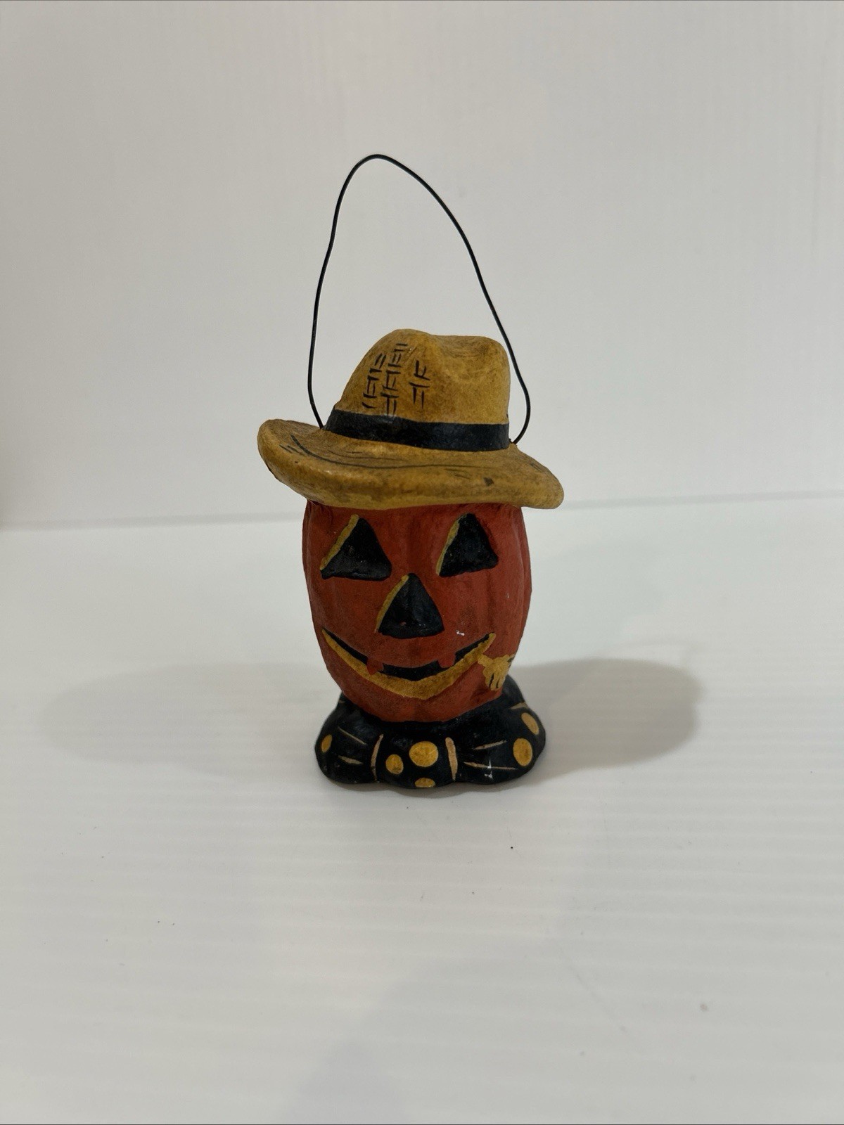 Vintage Inspired Scarecrow Pumpkin Candy Pail Bucket Jack-O-Lantern Paper Mache