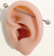 STERILIZED FRONT FACING GEM INDUSTRIAL BARBELL Surgical Steel 14g 1-1/2" Length