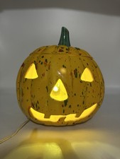 Vintage Halloween Jack O Lantern Ceramic Lighted Pumpkin With Lid Decoration