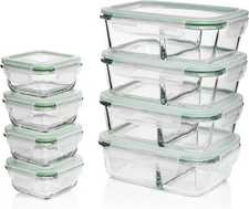  Glass Meal Prep Containers with Lids [8 Pack, 33 oz & 4.5 oz] - 2 Compartment 
