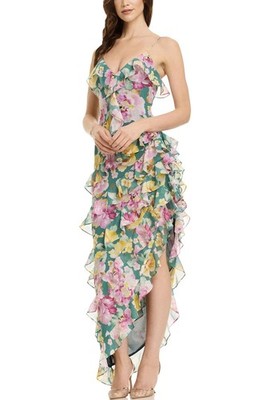 Dress the Population Womens Josefina Ruffle-Trim Dress XL Pine Multi - NWT $328