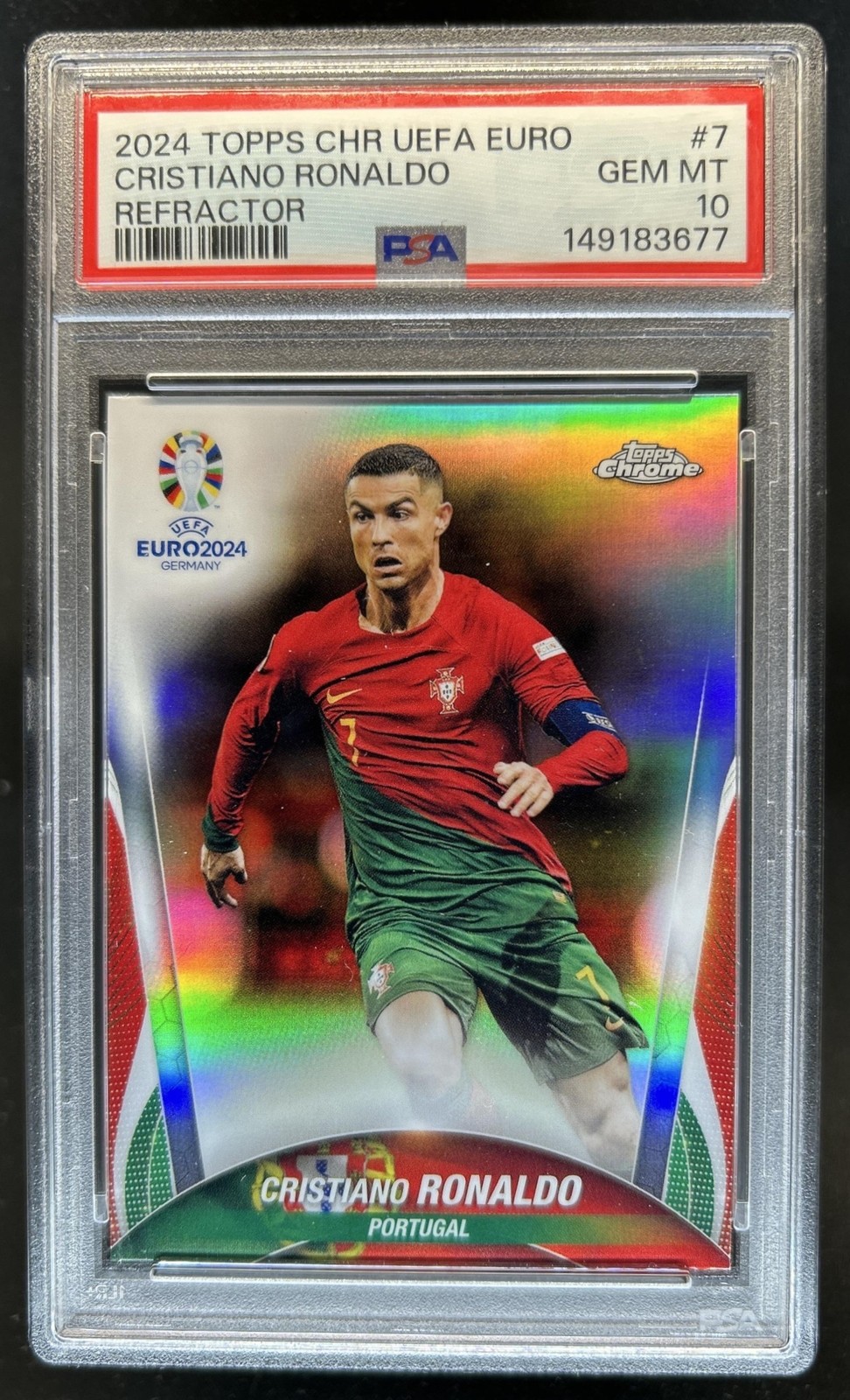 2023-24 Topps Chrome UEFA Euro Cristiano Ronaldo Refractor #7 Portugal PSA 10 view 1