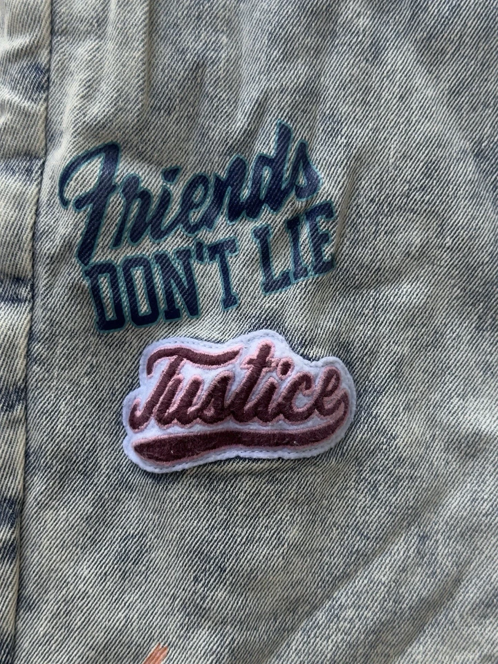 Justice X Stranger Things Denim Mini Mom Jeans Patched Girls Size 18 - Image 4 of 4