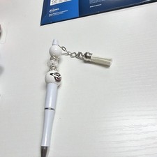 White Plastic Ballpoint Pen with Decorative Charm and Beads