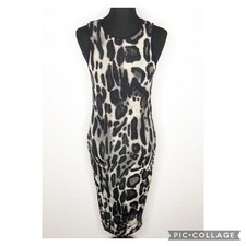 Karina Grimaldi black gray leopard animal print sweater knit midi dress Large