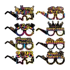 8 Pcs 2026 New Year Themed Paper Glasses Funny Party Props For Adults Festive