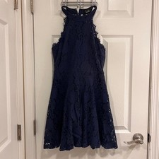 Lulus Navy Blue Lace Halter Fit Flare Dress
