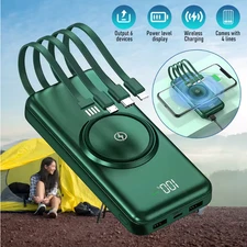 Wireless Power Bank Fast Charging Built-in Quad Power Cable Mobile 20000mAh