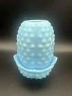 Fenton Fairy Lamp Vintage Hobnail Light Blue Satin Milkglass Candle Holder