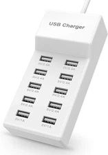 10-Port USB Charger Station Smart Rapid Charging Block for Phones Tablets