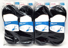24 PAIRS Peds Ladies Mid Cut Cushion No Show Socks Black Size Extended 8-12