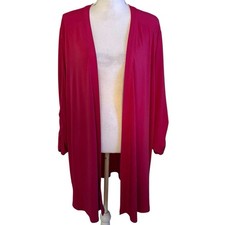 Susan Graver Plus Size 3X Liquid Knit Cardigan Dark Pink Ruched Sleeves