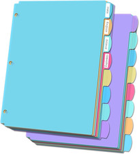 8-Tab Plastic Dividers for 3 Ring Binders, Write  Erase, Folder Dividers with T