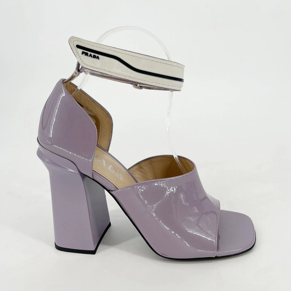 Sandalia Prada lavanda pastel charol correa al tobillo tacón bloque IT 39 Foto 3 de 4