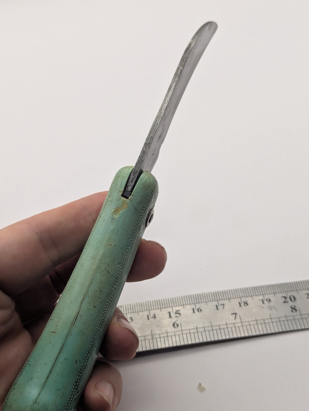 Vintage Soviet Gardening Pruning Knife Green Plastic Handle Curved Blade USSR