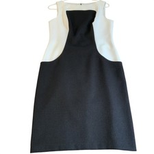 David Meister Shift Dress Black White Knee Length Sleeveless Career Pockets Sz 6