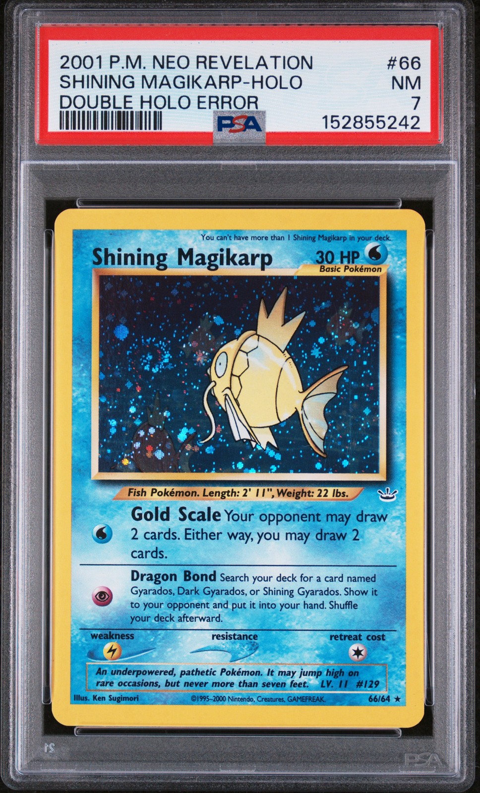 2001 POKEMON NEO REVELATION DOUBLE HOLO ERR #66 SHINING MAGIKARP-HOLO PSA 7