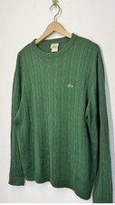 Lacoste Cable Knit Cotton Sweater Green Crewneck Size 3 Made in Peru