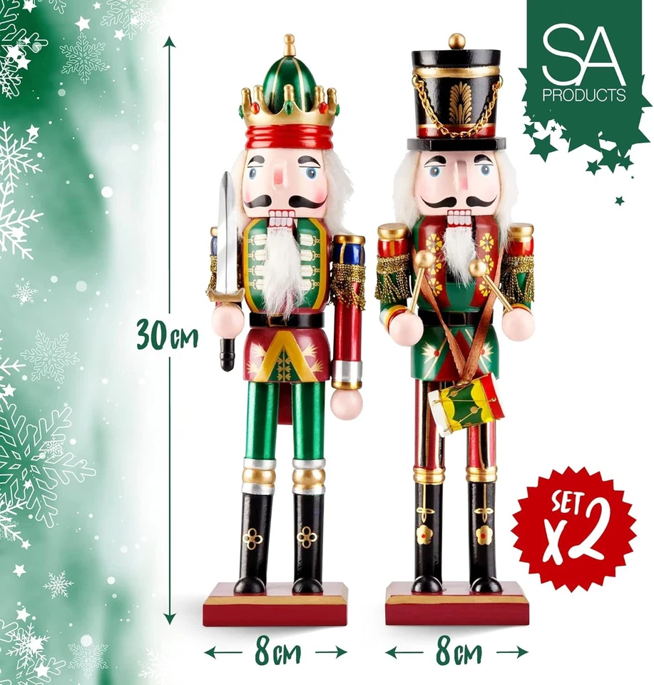 2 Pack Christmas Nutcracker Wooden Nut Cracker Traditional Xmas Festive Decor - Image 3 of 4