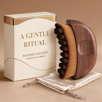 Lymphatic Contour Face Brush  Wooden Face Brush for Lymphatic Drainage  Facia...