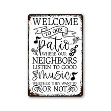 Welcome To Our Patio Sign Outdoor Metal Tin Signs Music Decor Farm White